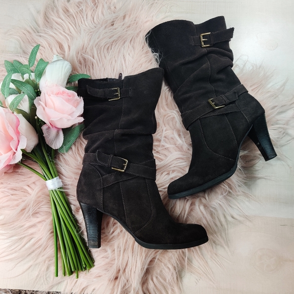 Kelly & Katie Shoes - Kelly & Katie chocolate brown suede heeled boots